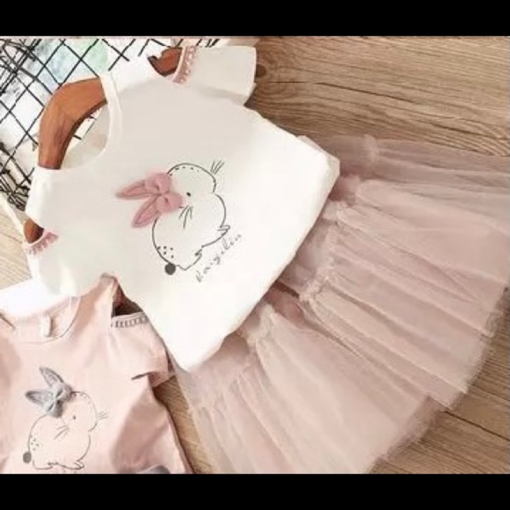 White Bunny shirt with pink tutu skirts